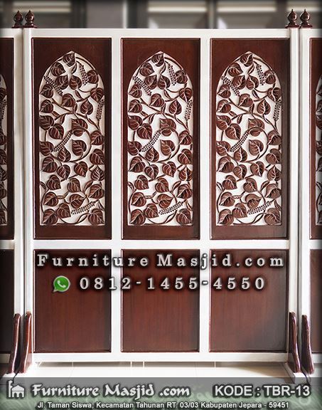 Partisi Masjid Kayu Jati Ukir Daun