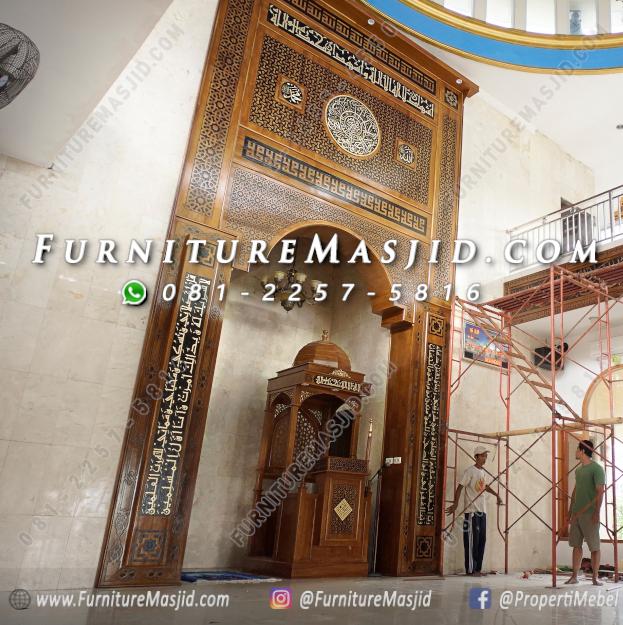 Pemasangan Mihrab Masjid Ukiran Jati Jepara 2 Lantai